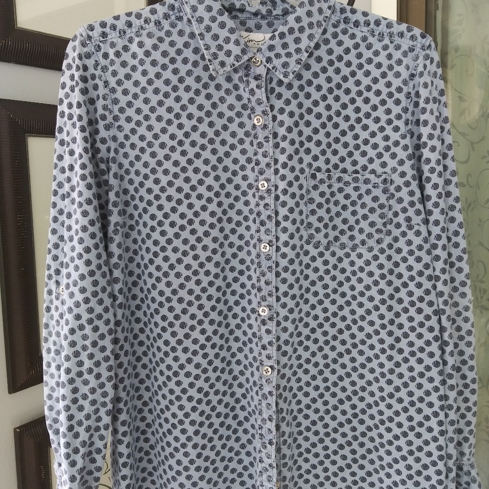 Large denium poka dot button down shirt